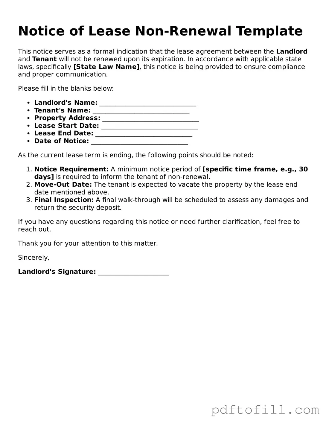 Printable Notice of Lease Non-Renewal Template