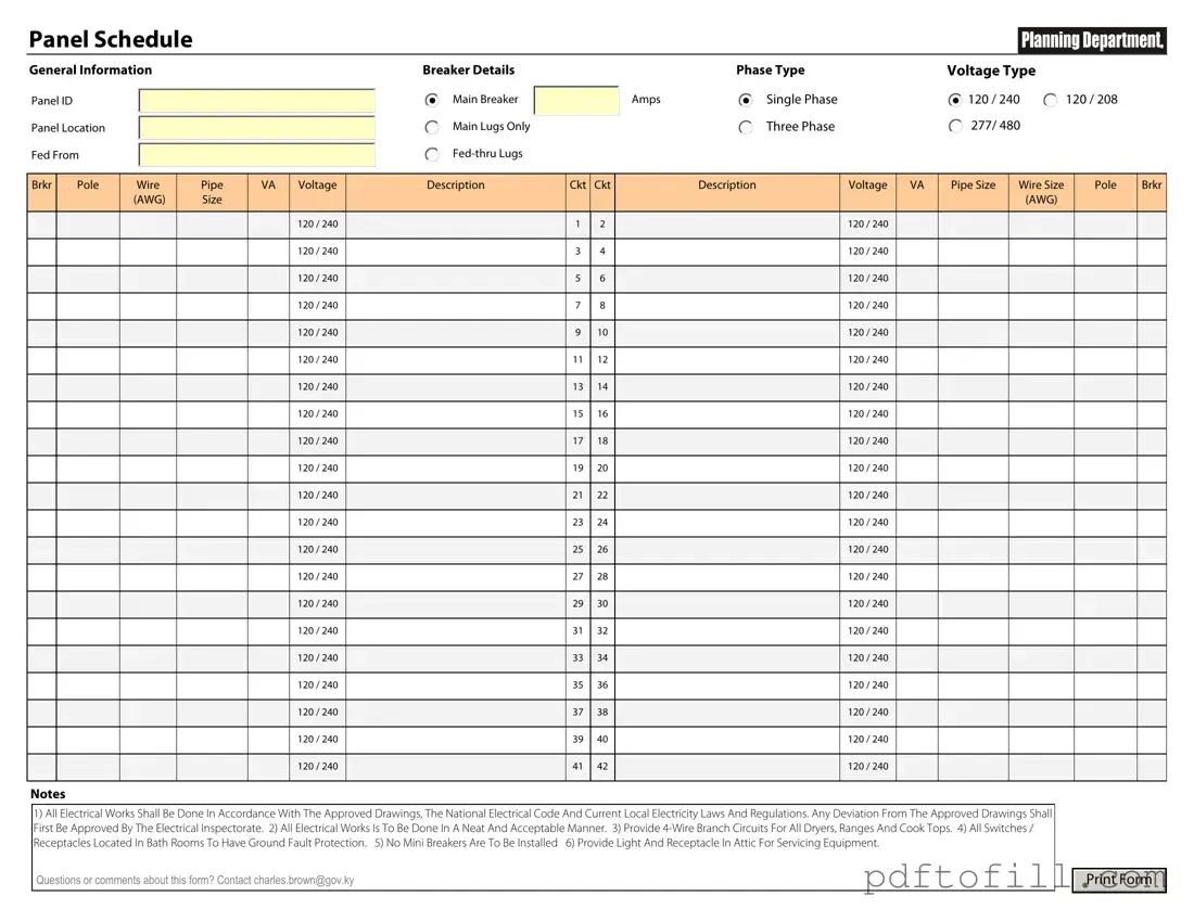 Free Electrical Panel Schedule PDF Form