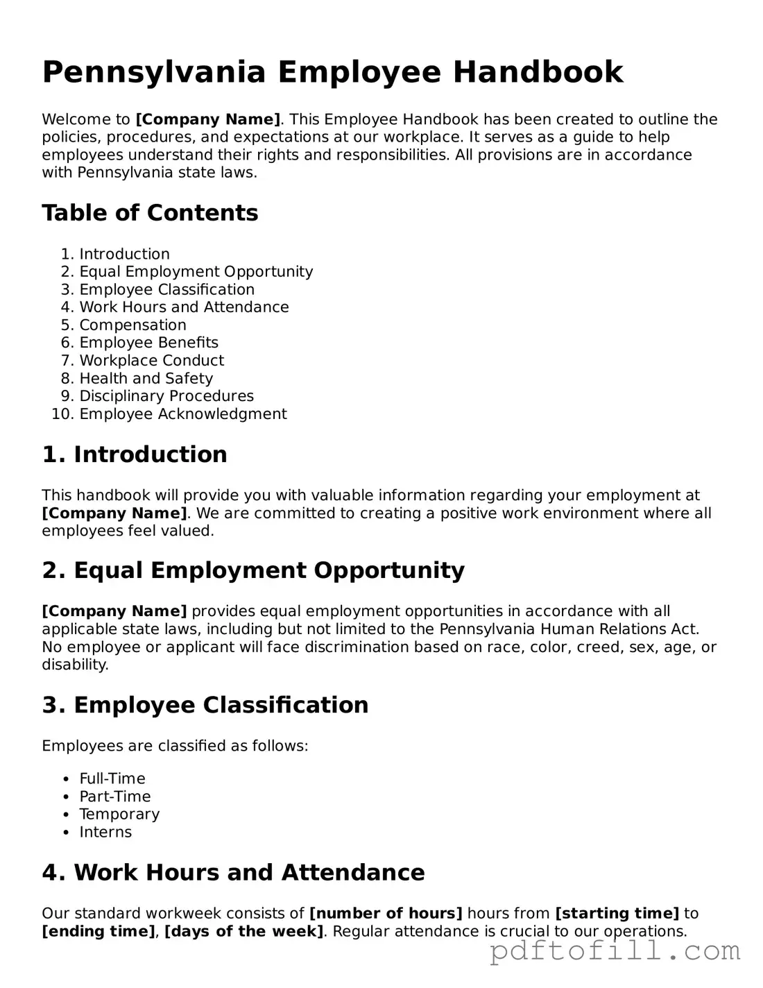 Official Pennsylvania Employee Handbook Form