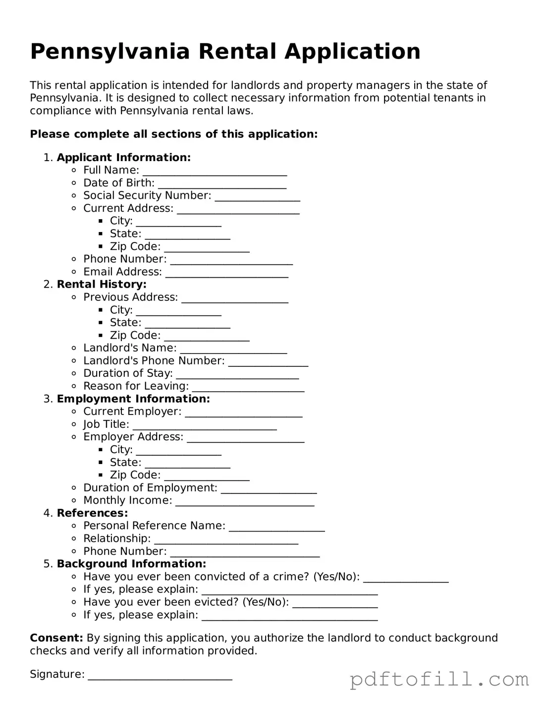 Official Pennsylvania Rental Application Form