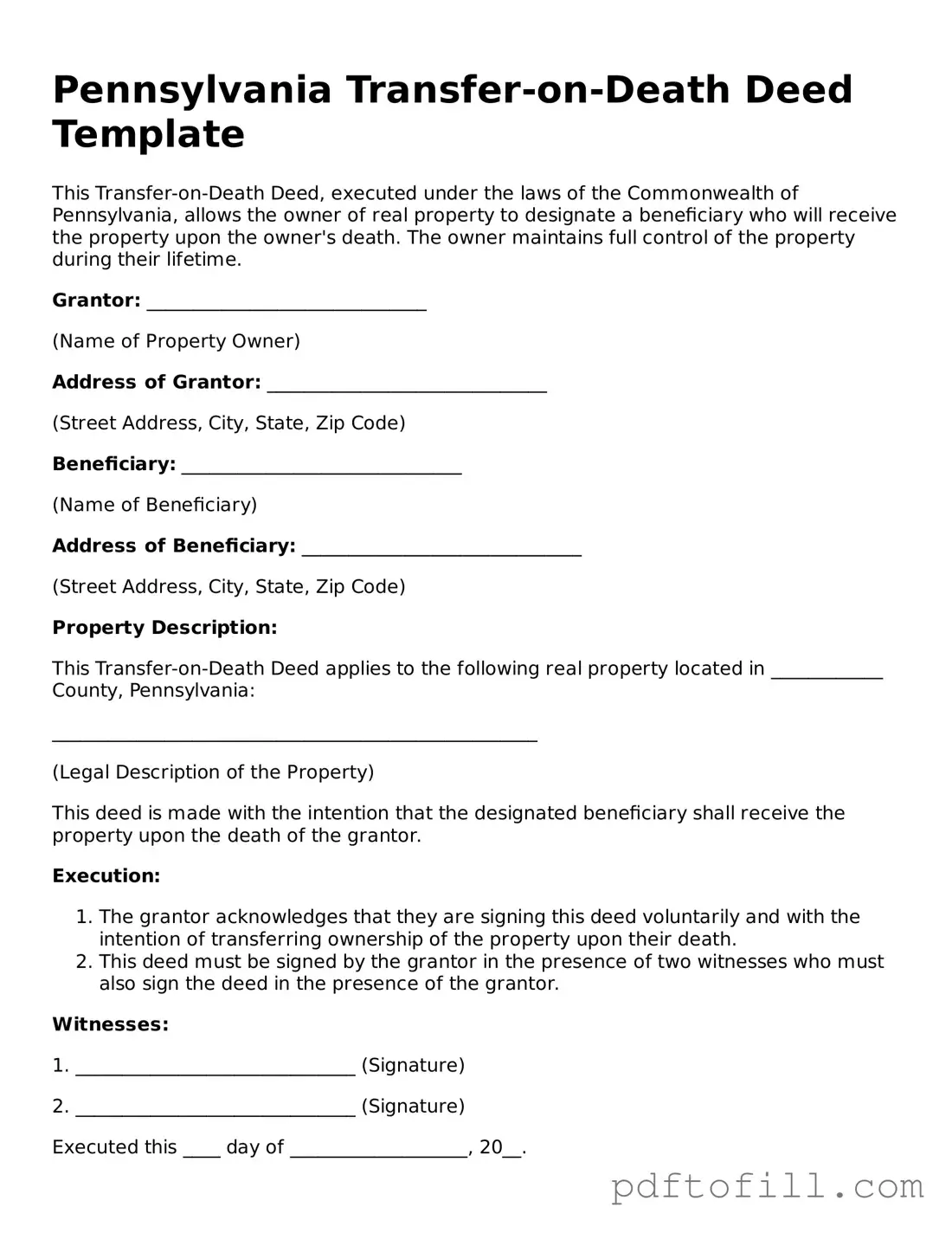 Official Pennsylvania Transfer-on-Death Deed Form