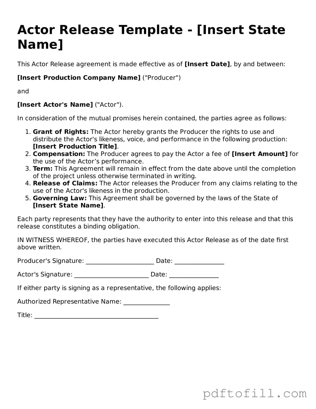 Printable Actor Release Template