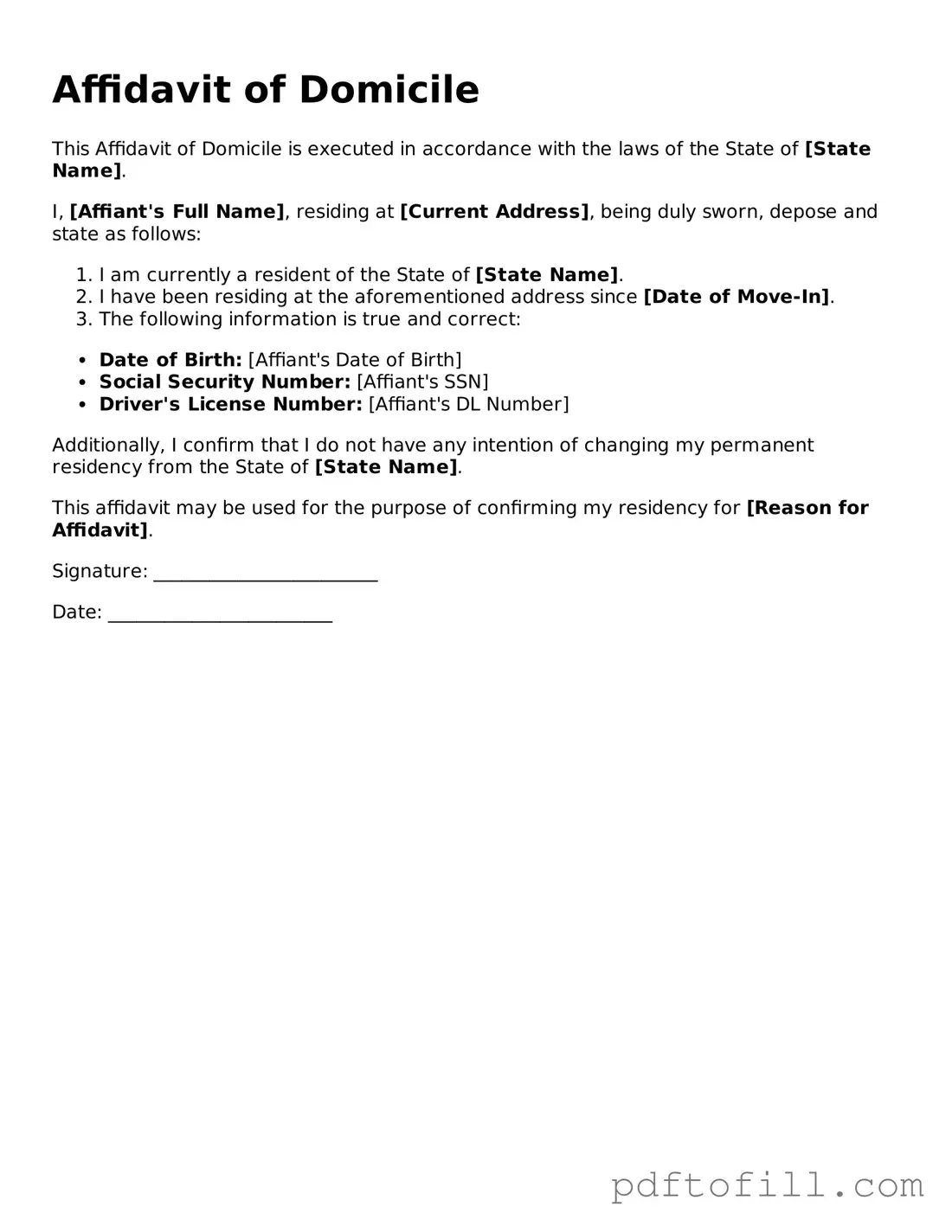 Printable Affidavit of Domicile Template