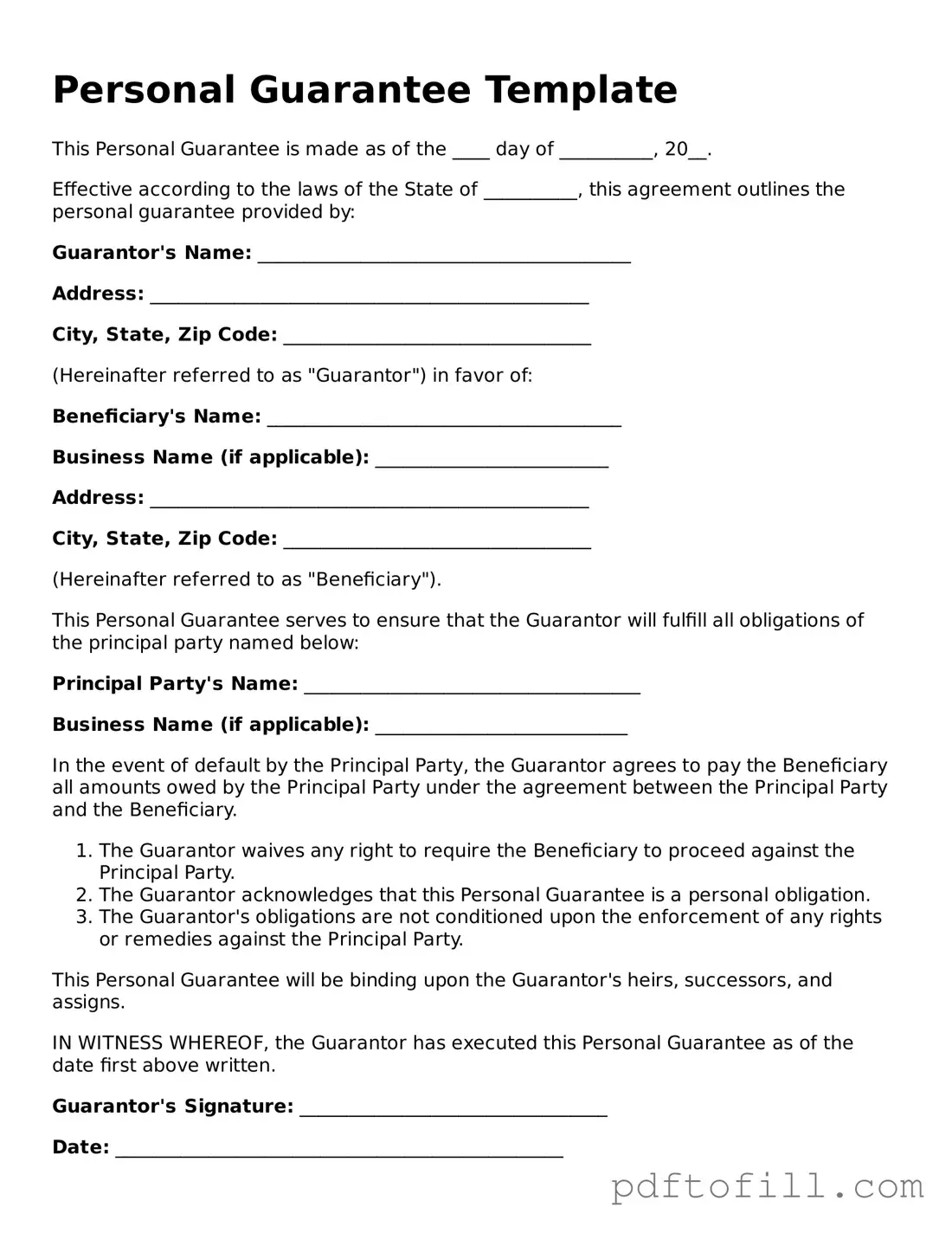 Printable Personal Guarantee Template