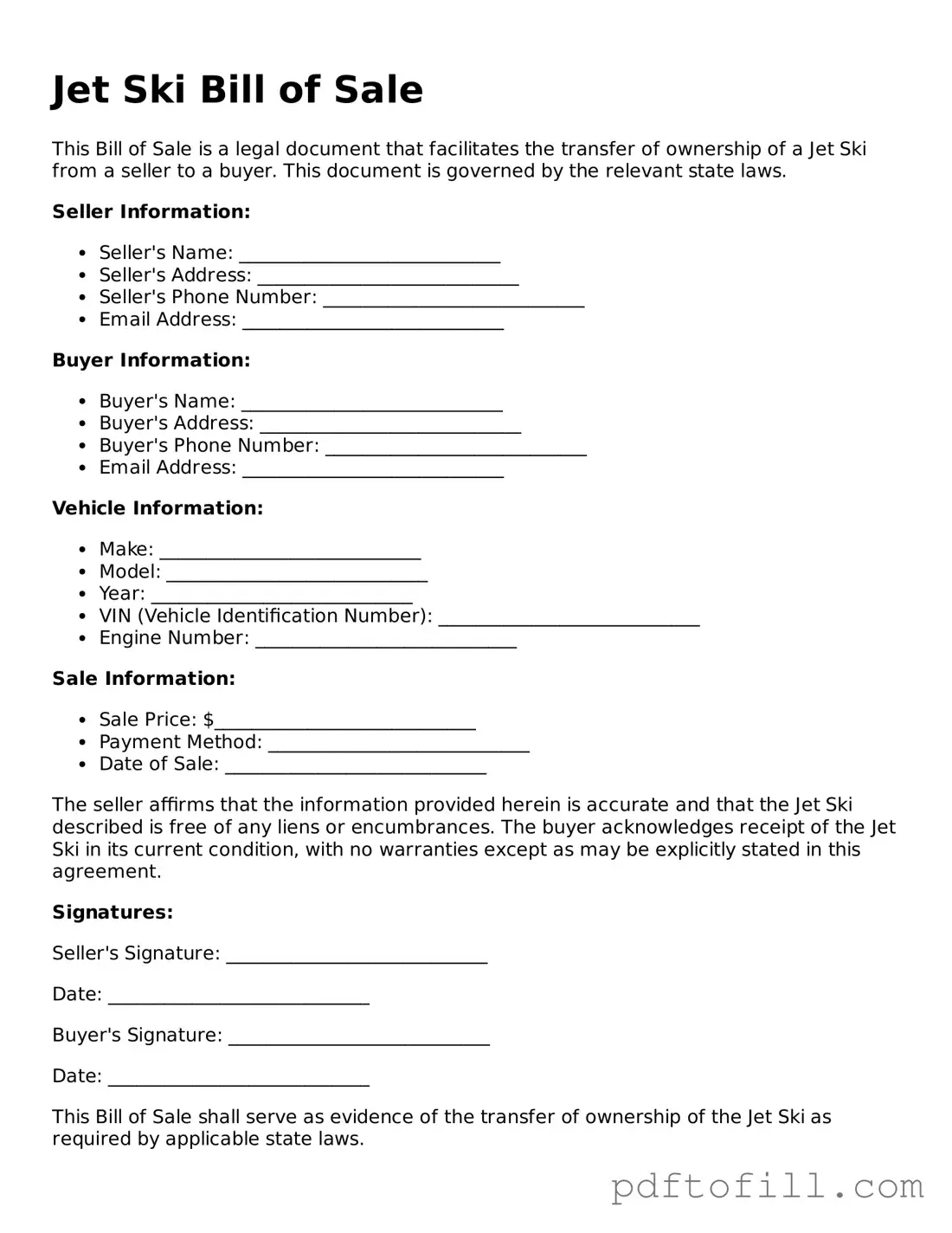 Printable Jet Ski Bill of Sale Template