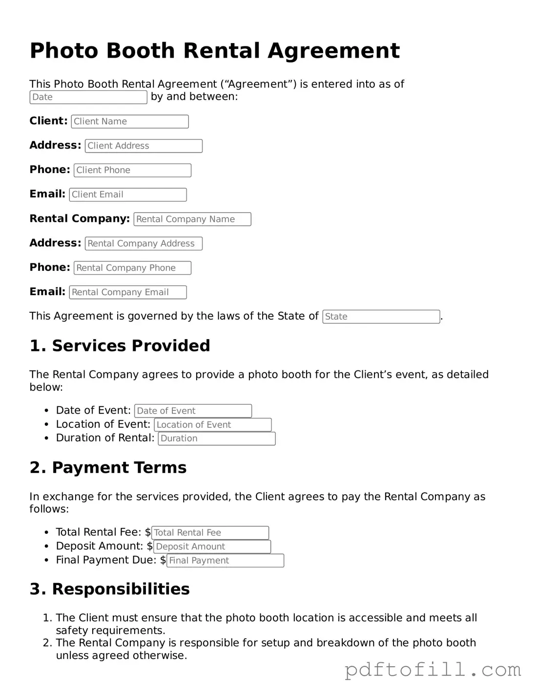 Printable Photo Booth Rental Agreement Template