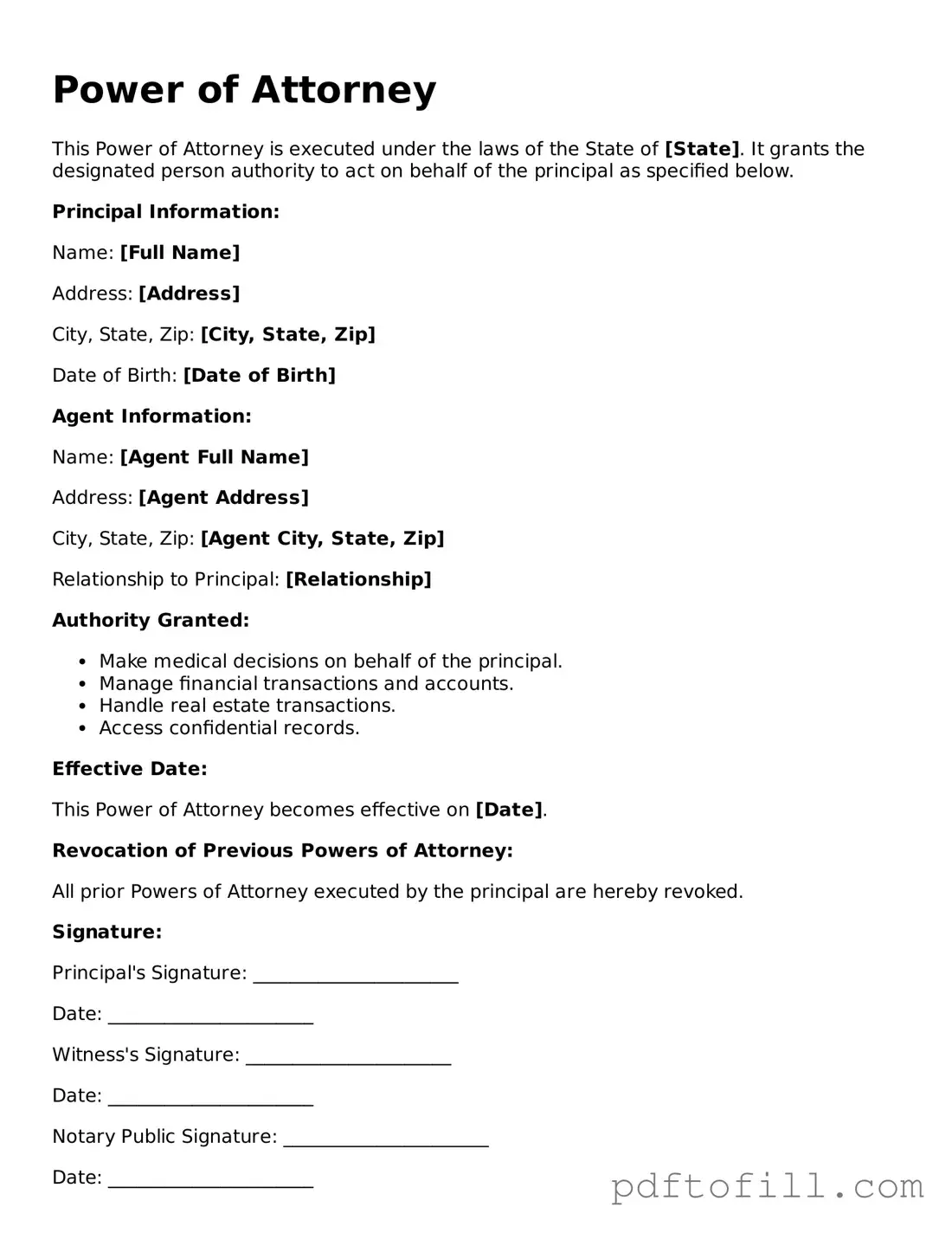 Printable Power of Attorney Template