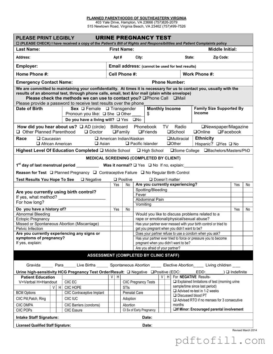 Free Planned Parenthood Proof PDF Form