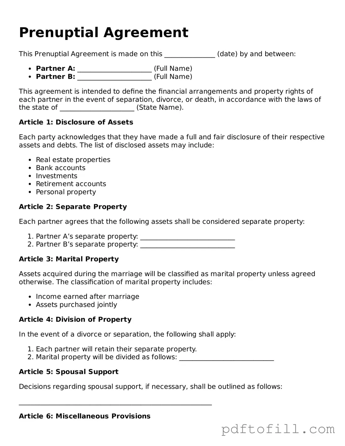 Printable Prenuptial Agreement Template
