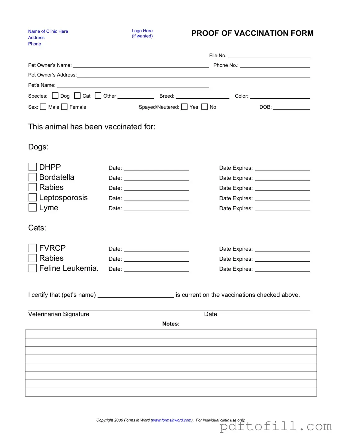 Free Proof Of Vaccination Dog PDF Form