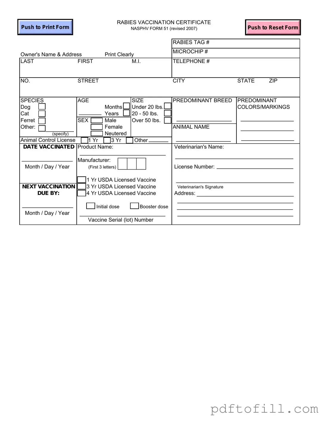 Free Rabies Certificate PDF Form