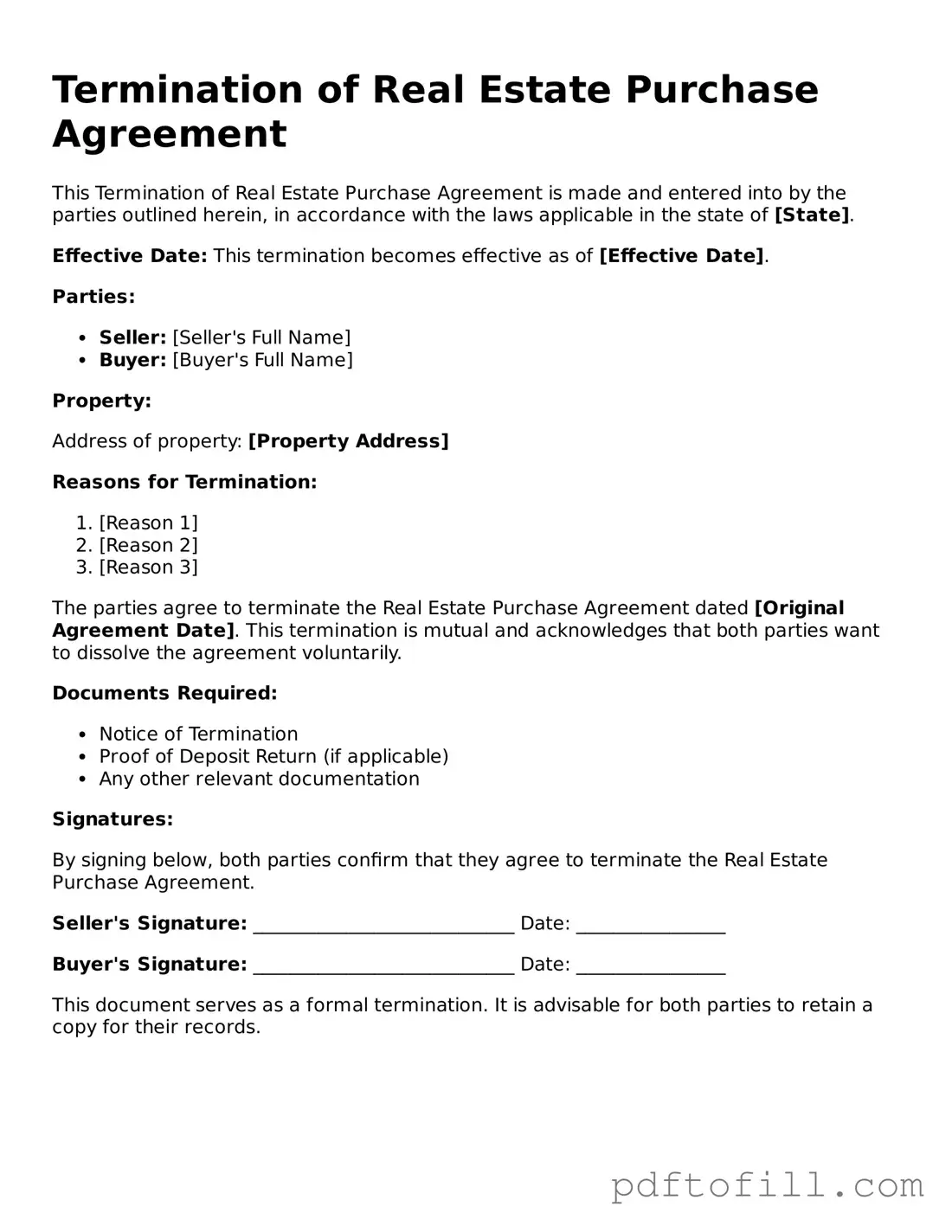 Printable Termination of Real Estate Purchase Agreement Template