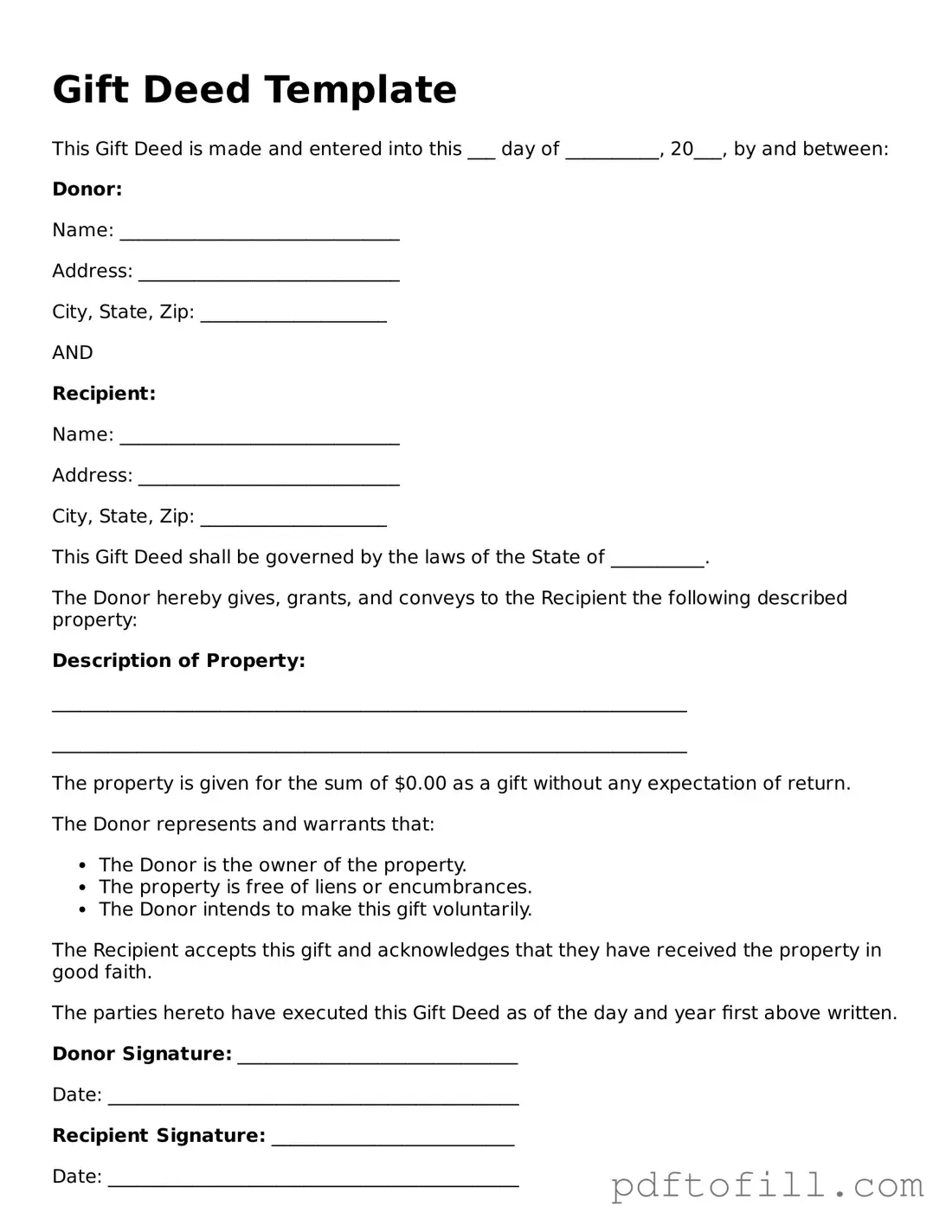 Printable Gift Deed Template