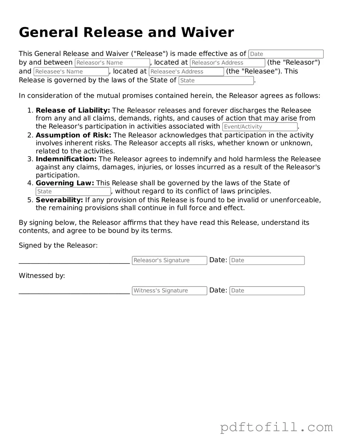 Printable General Release and Waiver Template