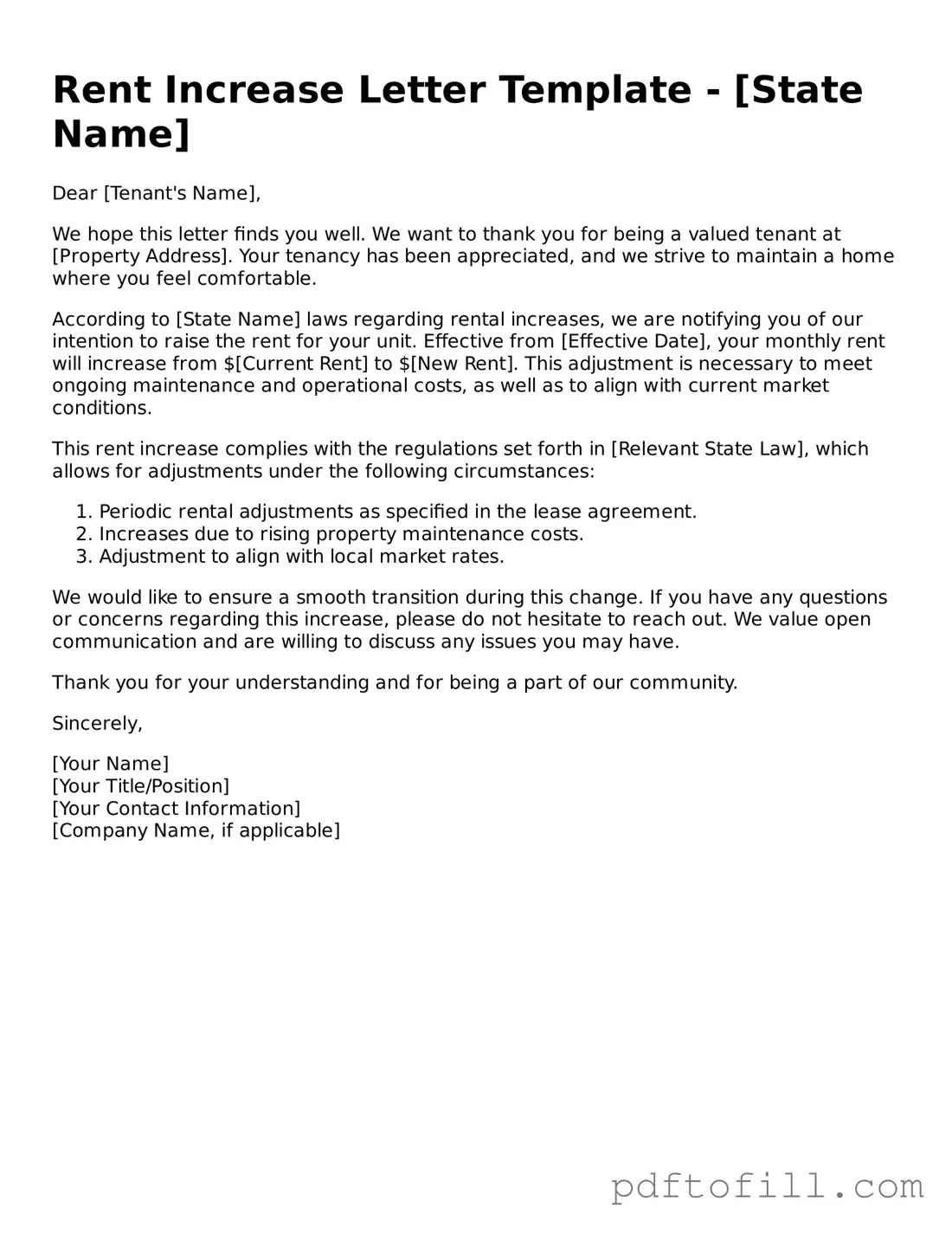 Printable Rent Increase Letter Template