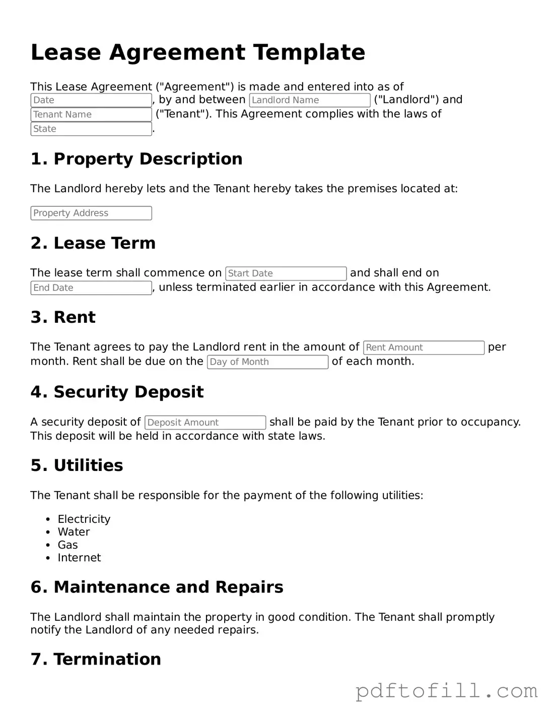 Printable Lease Agreement Template