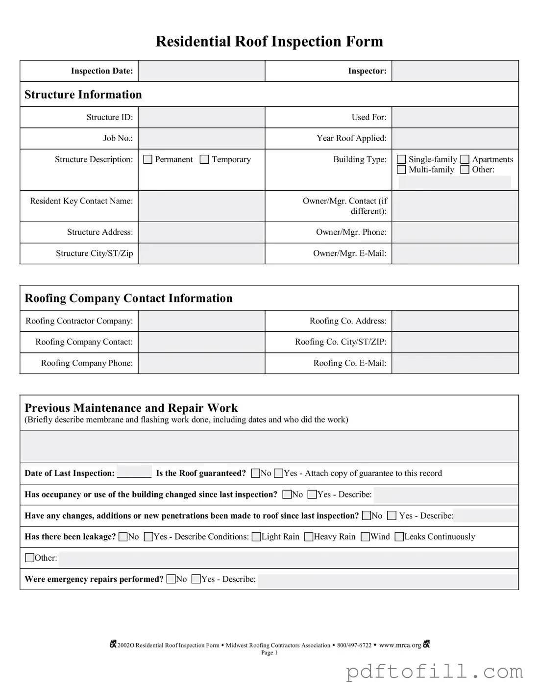 Free Roof Inspection PDF Form
