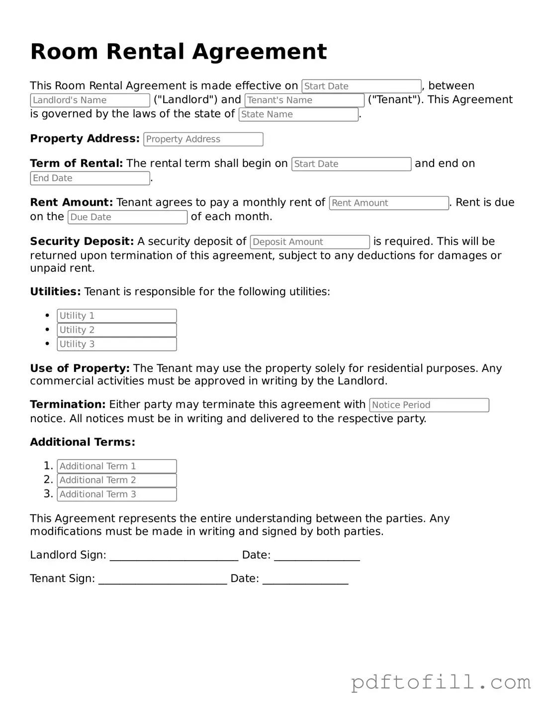 Printable Room Rental Agreement Template
