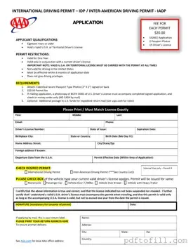 Free Aaa International Driving Permit Application PDF Form