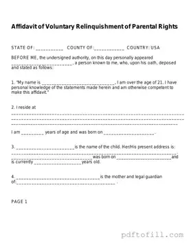 Free Affidavit Parental Rights PDF Form