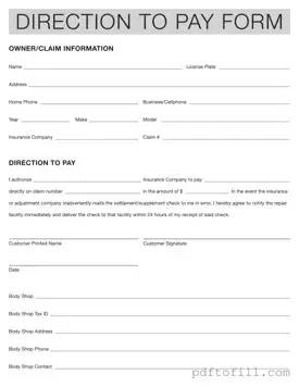 Free Authorization And Direction Pay PDF Form
