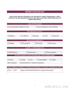 Free Bdsm Checklist PDF Form