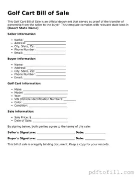 Printable Golf Cart Bill of Sale Template