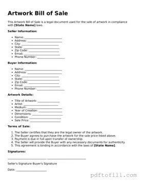 Printable Artwork Bill of Sale Template