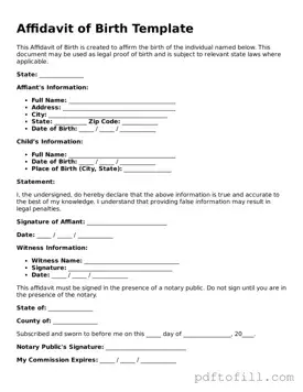 Printable Affidavit of Birth Template