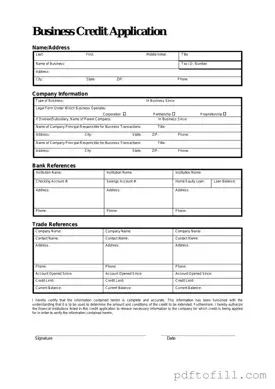 Free Business Credit Application PDF Form