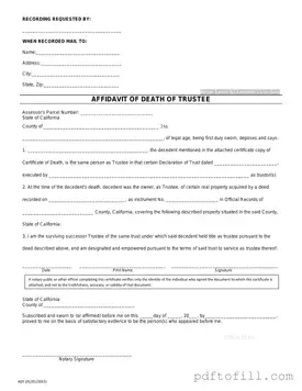 Free California Affidavit of Death of a Trustee PDF Form