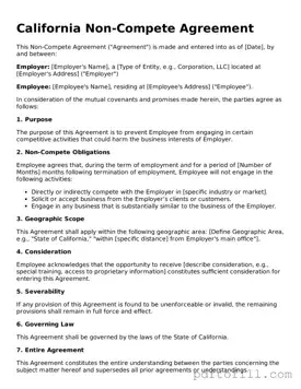 Official California Non-compete Agreement Form