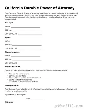 Official California Durable Power of Attorney Form