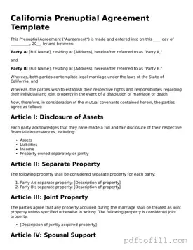 Official California Prenuptial Agreement Form