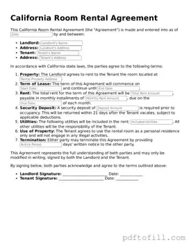 Official California Room Rental Agreement Form