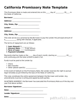 Official California Promissory Note Form