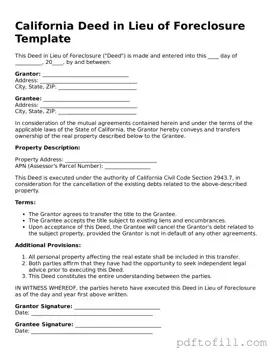 Official California Deed in Lieu of Foreclosure Form