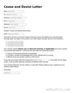 Printable Cease and Desist Letter Template