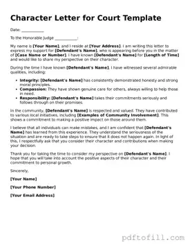Printable Character Letter for Court Template