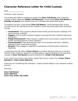Printable Character Reference Letter for Child Custody Template
