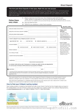 Free Citibank Direct Deposit PDF Form