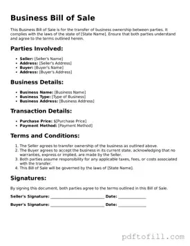 Printable Business Bill of Sale Template