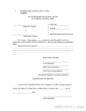Free Motion For Continuance PDF Form