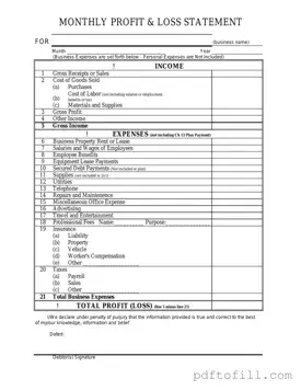 Free Profit And Loss PDF Form