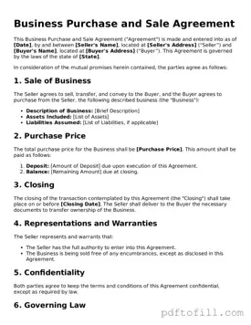 Printable Business Purchase and Sale Agreement Template