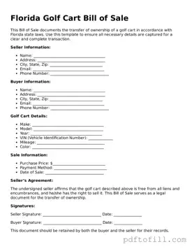 Official Florida Golf Cart Bill of Sale Form