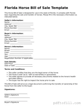 Official Florida Horse Bill of Sale Form