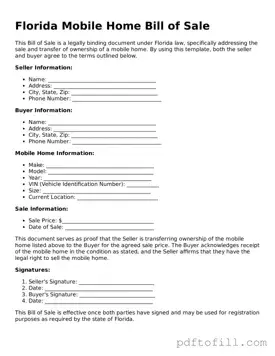 Official Florida Mobile Home Bill of Sale Form