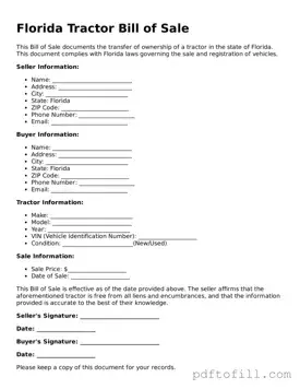Official Florida Tractor Bill of Sale Form