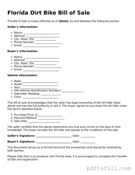 Official Florida Dirt Bike Bill of Sale Form